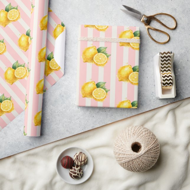Minimal Italian Peachy Stripe Lemons Favor Gift Presentpapper (Hantverk)