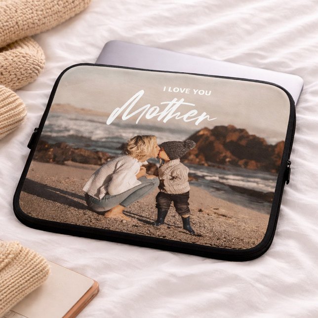 Minimal jag älskar dig mamma foto ersätt gåva laptop fodral (Mother’s Day | Modern Minimalist Photo Gift Laptop Sleeve, Moms Day, Womens Laptop)