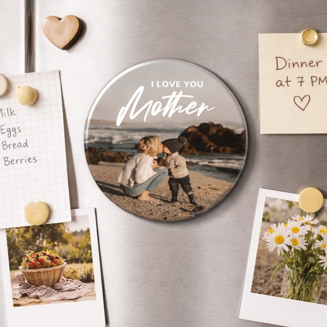 Minimal jag älskar dig mamma foto ersätter hennes  magnet (Mother’s Day | Modern Minimalist Photo Gift Magnet, Mothers Day Keepsake)