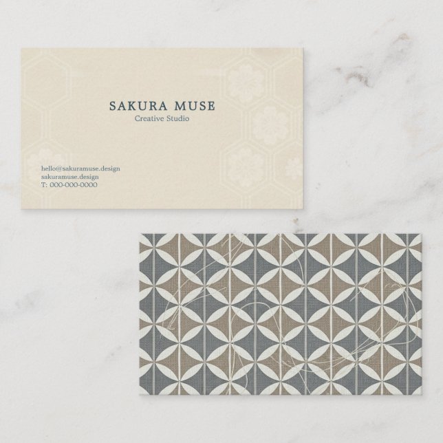Minimal Japanese Pattern Design – Elegant Seigaiha Visitkort (Fram/baksida)