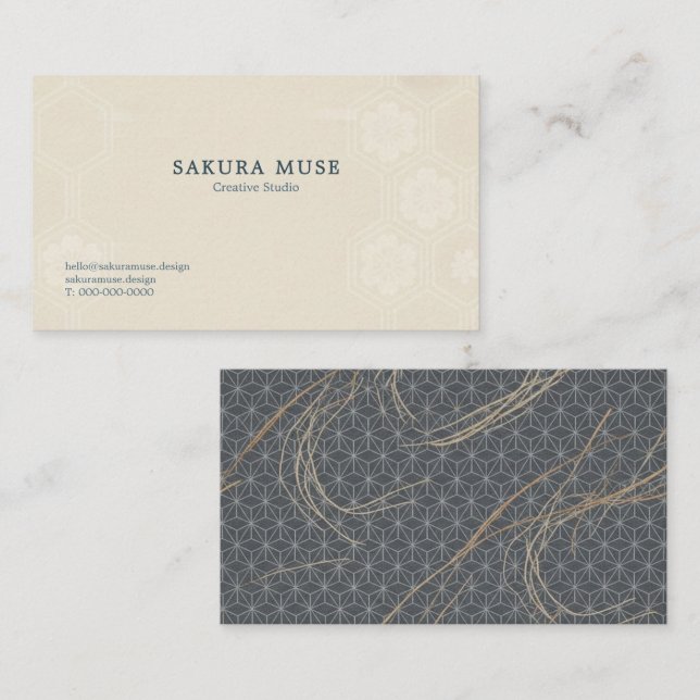 Minimal Japanese Pattern Design – Elegant Seigaiha Visitkort (Fram/baksida)