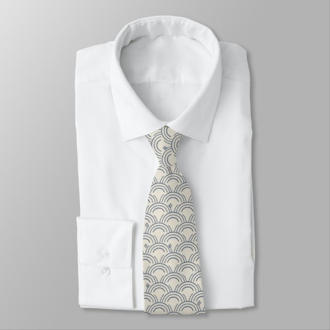 Minimal Japanese Pattern Necktie – Seigaiha Design Slips (Bunden)