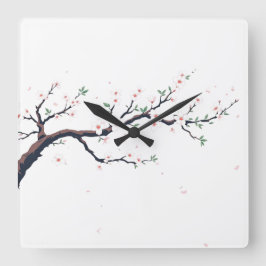 Minimal Japanese Tree Branch Fyrkantig Klocka
