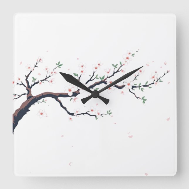 Minimal Japanese Tree Branch Fyrkantig Klocka (Framsida)