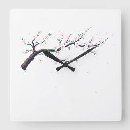 Minimal Japanese Tree Branch Wall Clock Fyrkantig Klocka