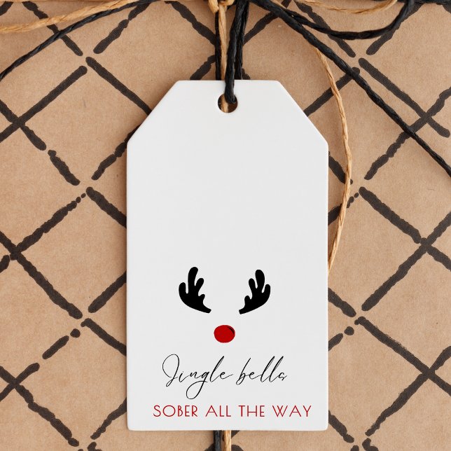 Minimal Jingle Klockor Sober hela julafton Presentetikett (Sobriety christmas gift tag, sober xmas label ; jingle bells, modern and calligraphy font trend)