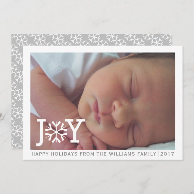 Minimal "joy"-snowflake-helgdag på julfoto julkort (Fram/baksida)