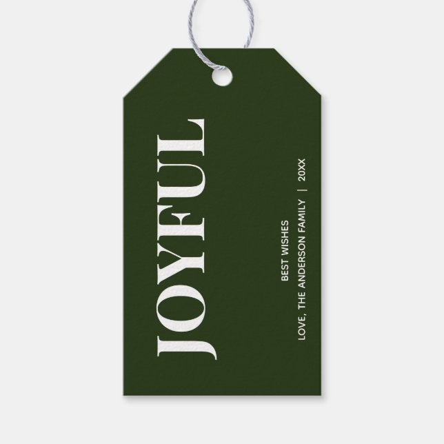 Minimal JOYFUL | Forest Green Holiday Presentetikett (Framsidan)
