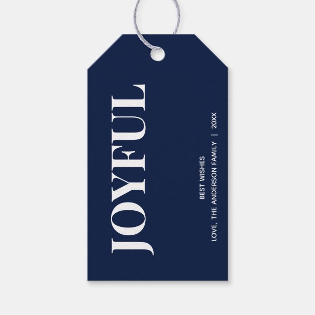 Minimal JOYFUL | Navy Blue Holiday Presentetikett (Framsidan)