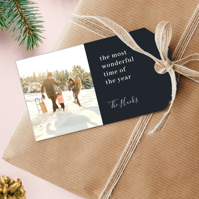Minimal jul | Foto för modern Snyggt-familj Presentetikett (Custom Scandi-style Christmas tag for modern festive gift wrapping)
