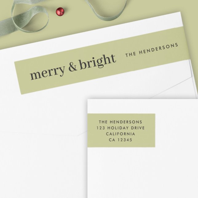 Minimal jul | Merry och Bright Grönt Adress Etikettband (Skapare uppladdad)