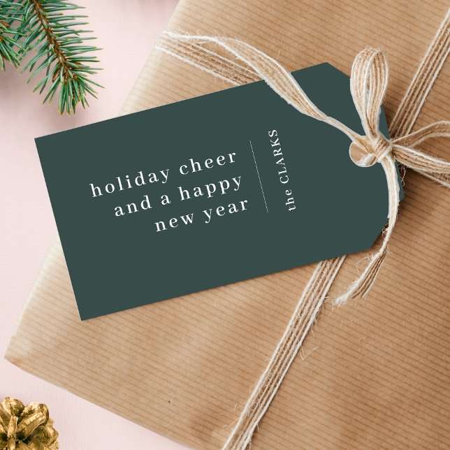 Minimal jul | Modern Snyggt Forest Grönt Presentetikett ("Holiday cheer and a happy new year" festive gift tags)