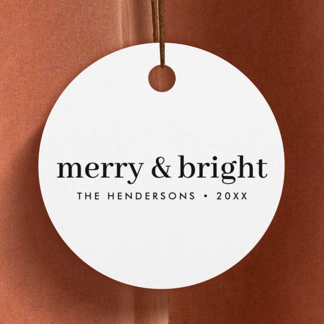Minimal jul | Mycket och lätt vit Gåvor Etiketter (Elegant Christmas gift tags with simple “Merry & Bright” text for stylish festive wrapping)