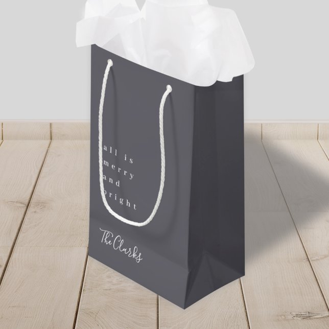 Minimal jul | Snyggt Scandi Slate Grått (Elegant Scandi holiday gift bag with custom family name in slate gray)