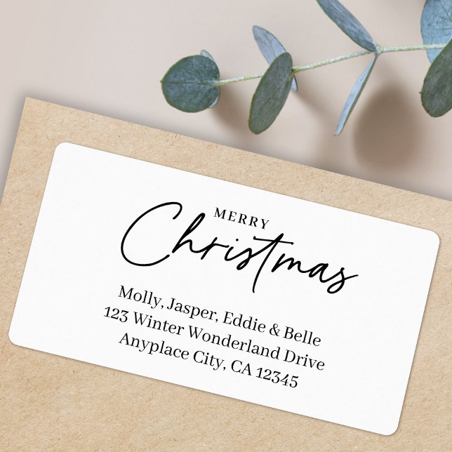 Minimal juladressetikett | Enkel vit Adressetikett (Minimalist simple Christmas return address labels for Holiday card mailing & festive gift parcels)