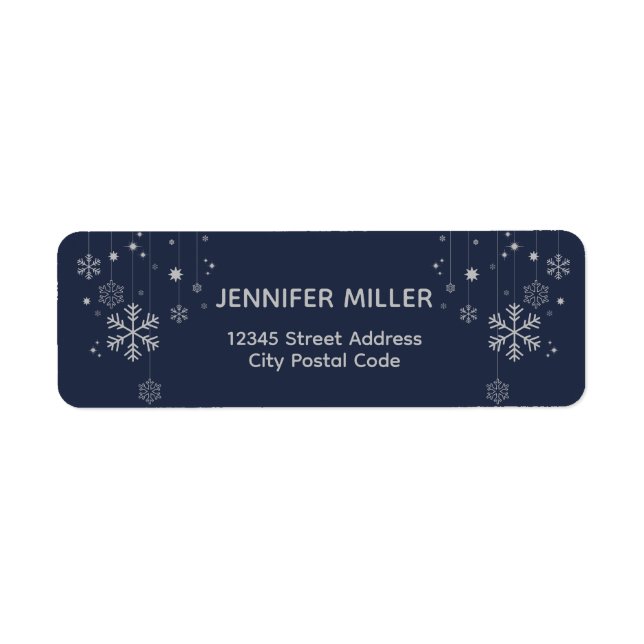 Minimal juldesign med snöflingor returadress etikett (Framsidan)