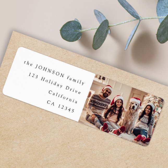 Minimal julfoto | Modern Familj Porträtt Returadress Etikett (Family photo return label by Guava for festive holiday mail with matching holiday cards)