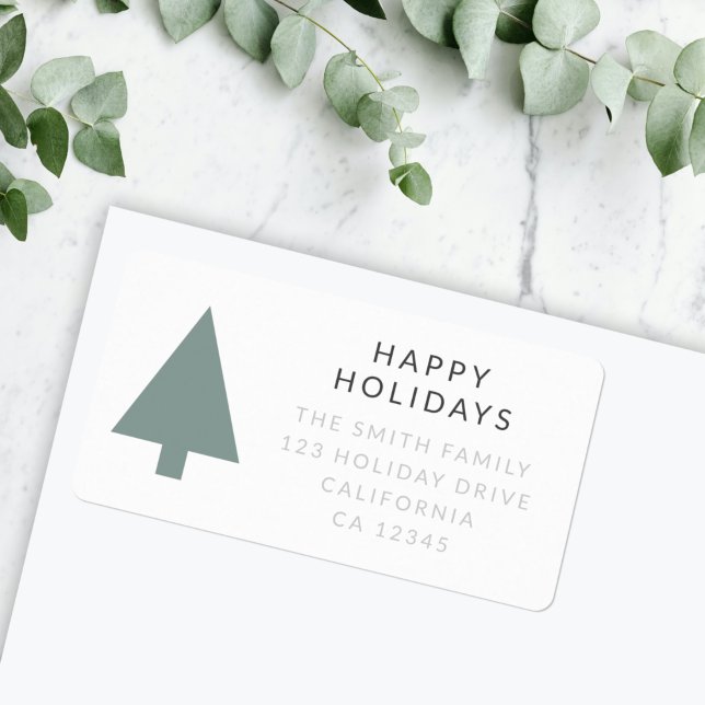 Minimal Julgran | Returadress av Grönt Adressetikett (Minimalist sage green Christmas tree address label by Guava for your holiday mail)