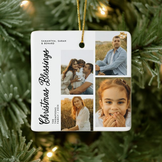 Minimal julhälsning Skript Familj 4 bilder Julgransprydnad Keramik (Träd)