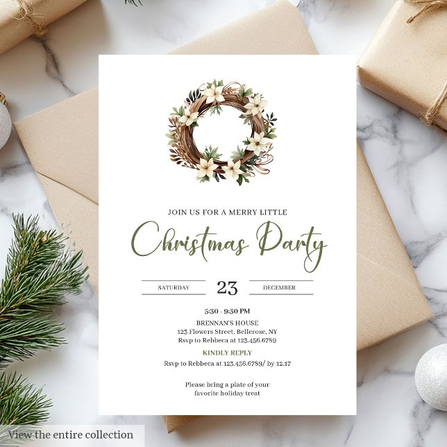 Minimal julkrans i Sage Neutral Taupe Inbjudningar (Minimal Sage Neutral Taupe Christmas Party)