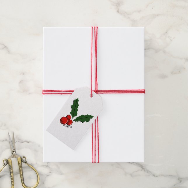 Minimal jullyrbuske presentetikett (Med Snöre)