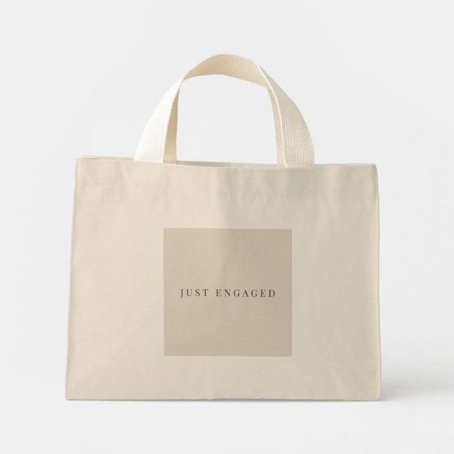 Minimal Just Engaged Tote Bag | Natural Linen Mini Tygkasse (Baksida)
