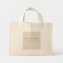 Minimal Just Engaged Tote Bag | Natural Linen Mini Tygkasse
