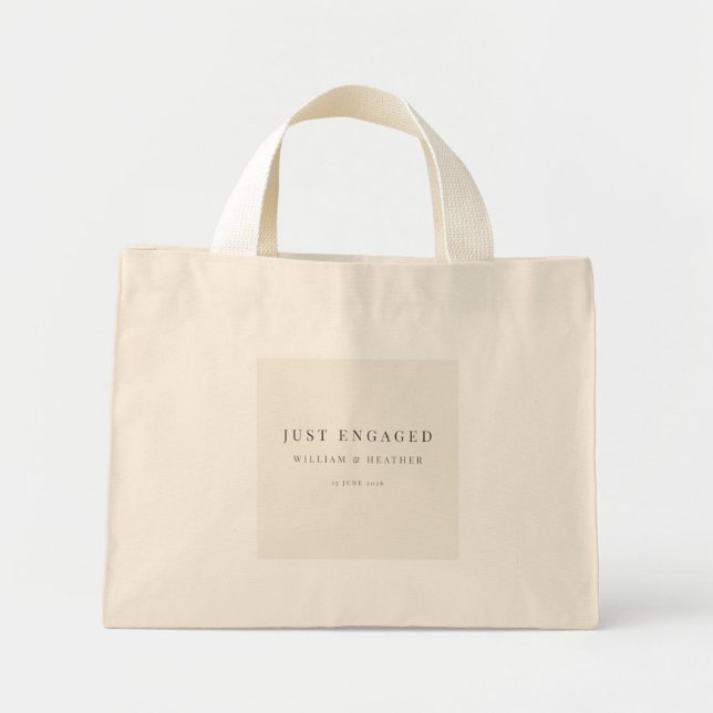 Minimal Just Engaged Tote Bag Soft White Mini Tygkasse (Framsidan)