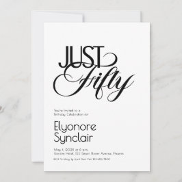 Minimal Just Fifty 50th Birthday Party Inbjudningar