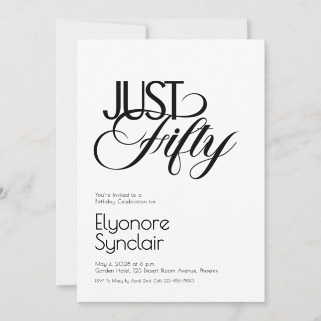 Minimal Just Fifty 50th Birthday Party Inbjudningar (Framsida)