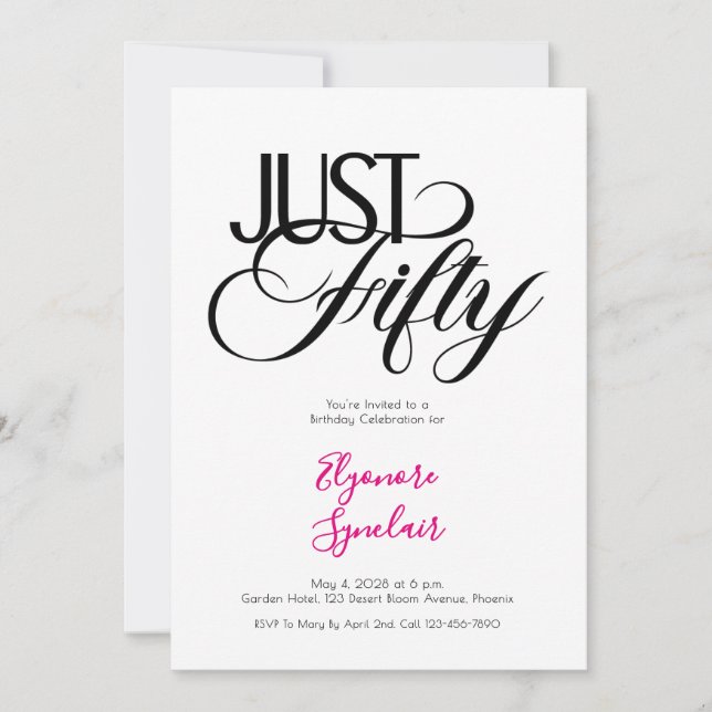 Minimal Just Fifty 50th Birthday Party Inbjudningar (Framsida)