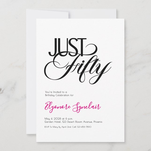 Minimal Just Fifty 50th Birthday Party Inbjudningar (Framsida)