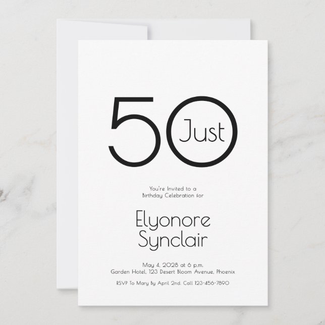 Minimal Just Fifty 50th Birthday Party Invitation Inbjudningar (Framsida)