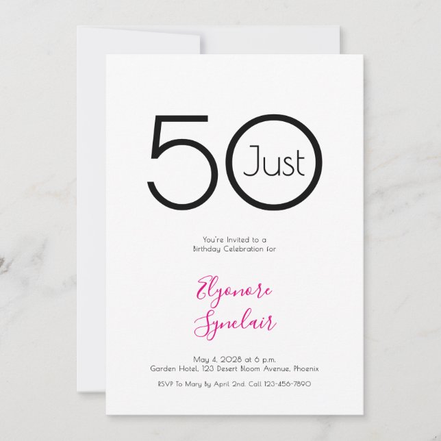 Minimal Just Fifty 50th Birthday Party Invitation Inbjudningar (Framsida)