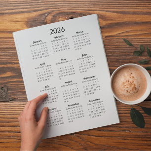 Minimal kalender 2026 vykort