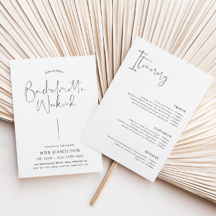 Minimal kalligrafi Bachelorette Helg Itinerary Inbjudningar