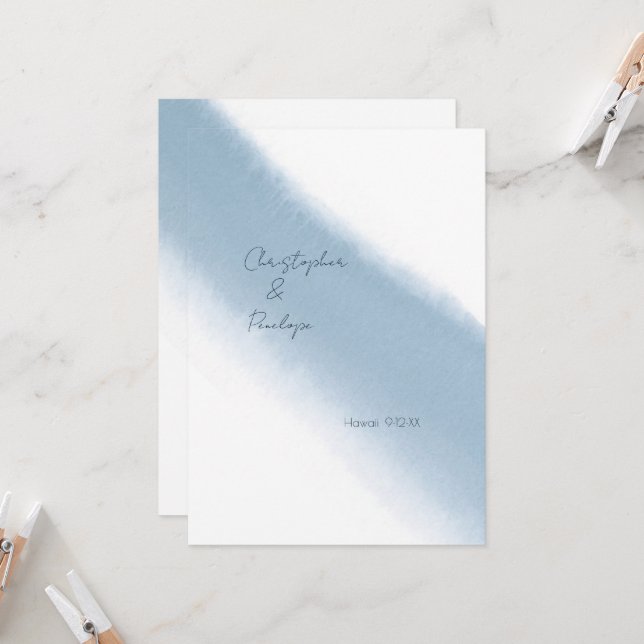 Minimal kalligrafi blå vattenfärg Spara datum Inbjudningar (Fram/Back In Situ)