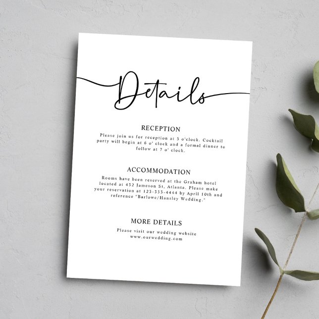 Minimal kalligrafi Bröllopsdetaljer Tilläggskort (Minimal Calligraphy Wedding Details Enclosure Card)