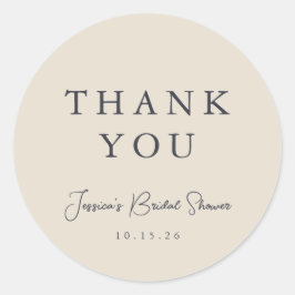 Minimal kalligrafi Elfenbensvit bröllopsdusch Tack Runt Klistermärke