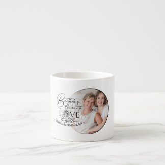 Minimal kalligrafi Foto Födelsedag Svärdotter Espressomugg