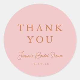 Minimal kalligrafi rosa bröllopsdusch tack runt klistermärke