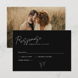 Minimal kalligrafi svart & vitt foto RSVP-kort OSA Kort