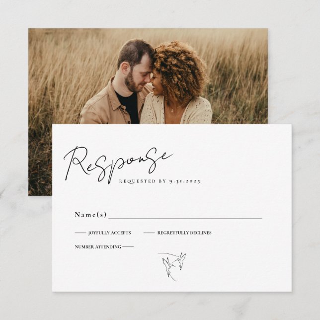 Minimal kalligrafi Svart & Vitt Foto RSVP-kort OSA Kort (Fram/baksida)