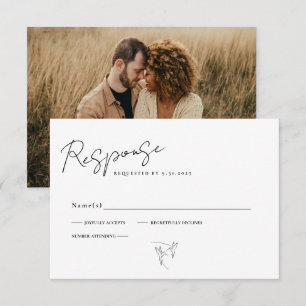 Minimal kalligrafi Svart & Vitt Foto RSVP-kort OSA Kort
