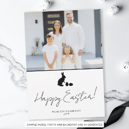 Minimal kanin i svart och familjefoto påsk kort