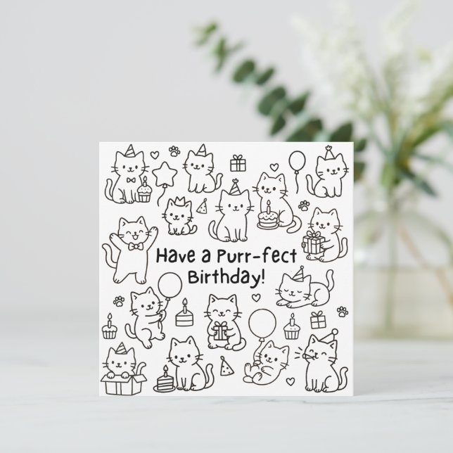Minimal katt-figurs födelsedagskort med Puuny Kort (Stående Fram)