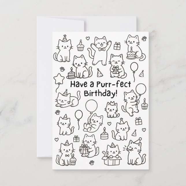 Minimal katt-figurs roliga födelsedagskort tack kort (Framsida)
