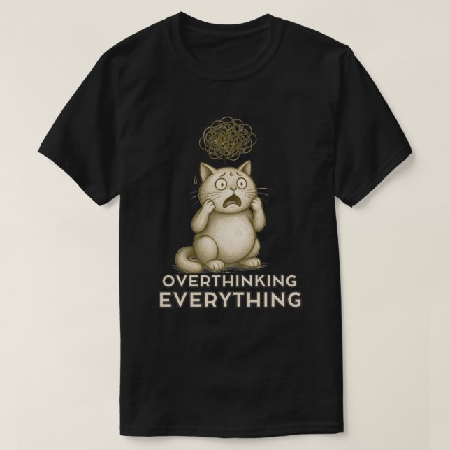 Minimal kattillustration med överdriven eftertanke t shirt (Design framsida)