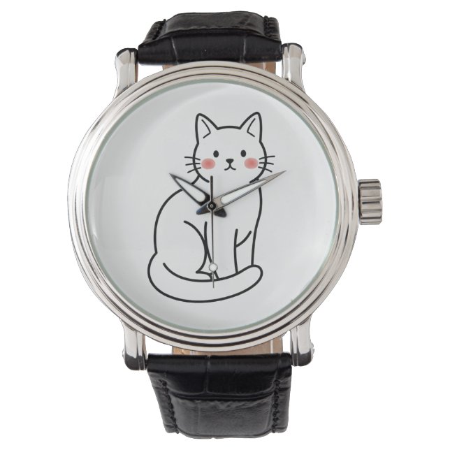 Minimal kattklocka – Sött enkelt kattansikte Armbandsur (Framsida)