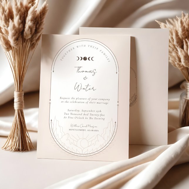 Minimal kelestial Måne och stjärnor Monogram Inbjudningar (Minimal Celestial Holistic Moon & Stars Monogram Invitation)